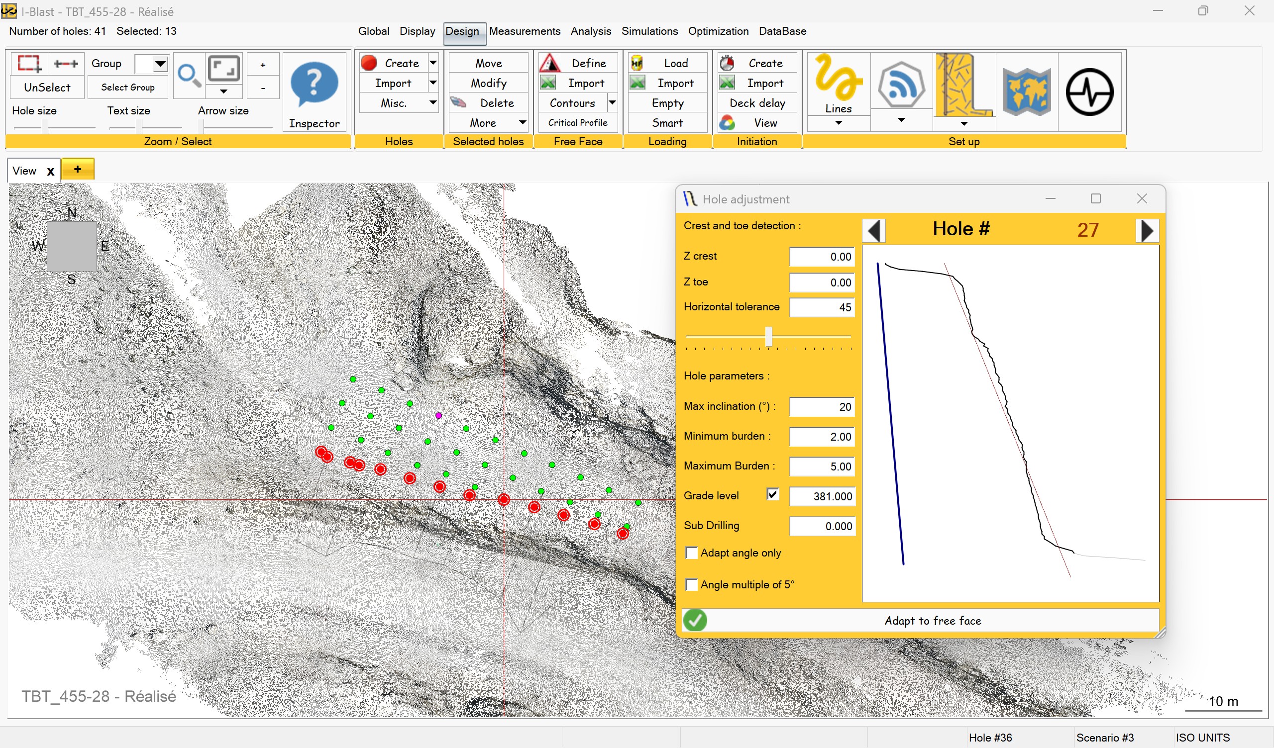 Automatic hole positioning with bench profile