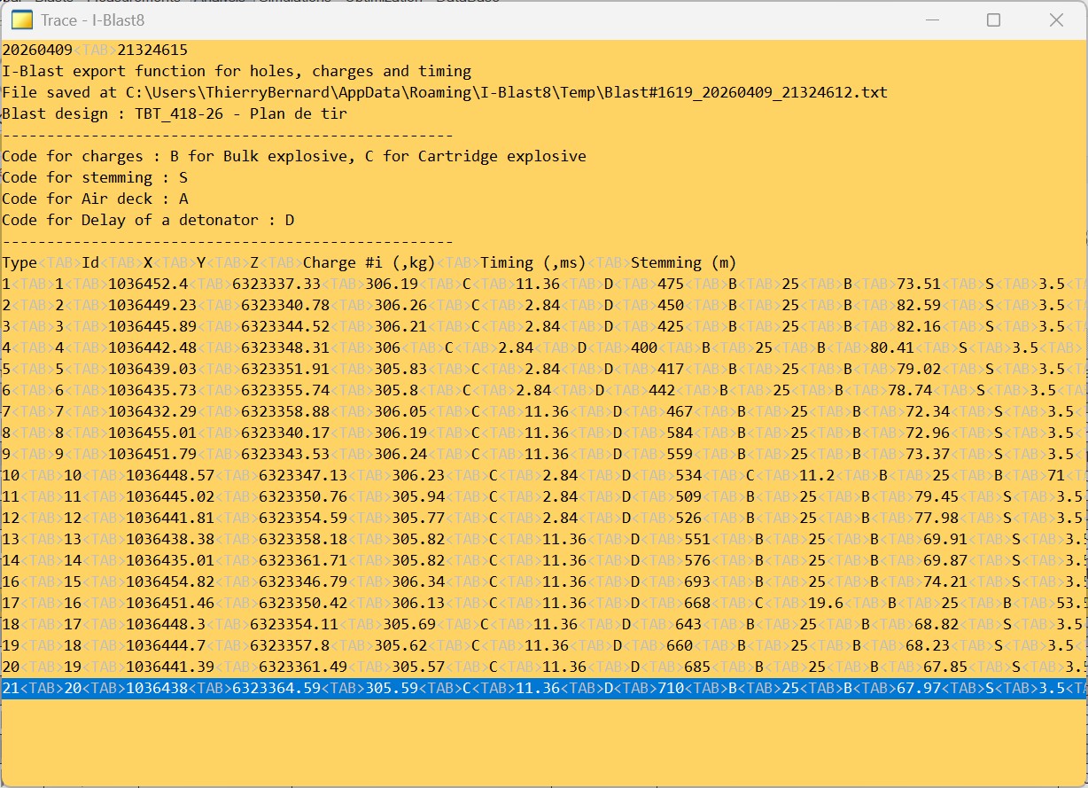 Excel export detail