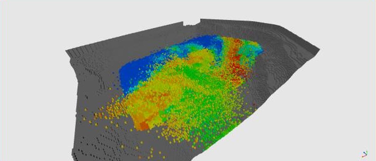 Contour de minerai après simulation du mouvement, déformé en trois dimensions