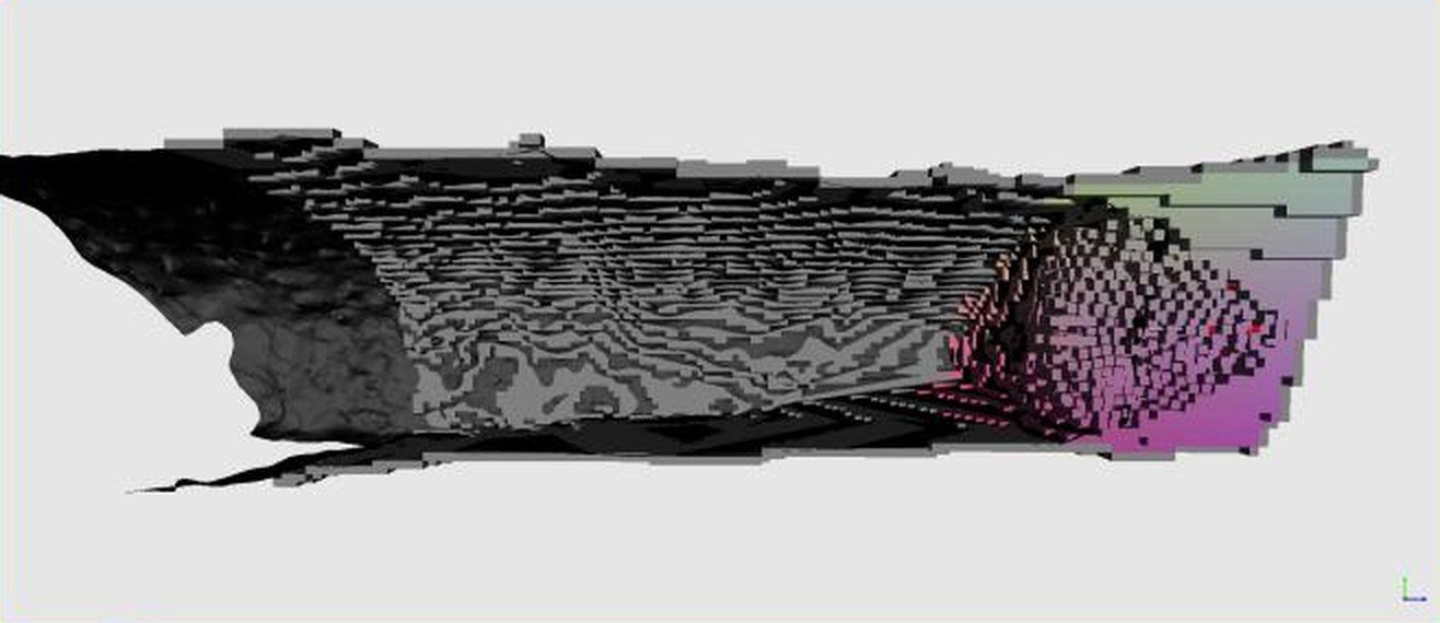 Modèle voxel du front de galerie au début du tir