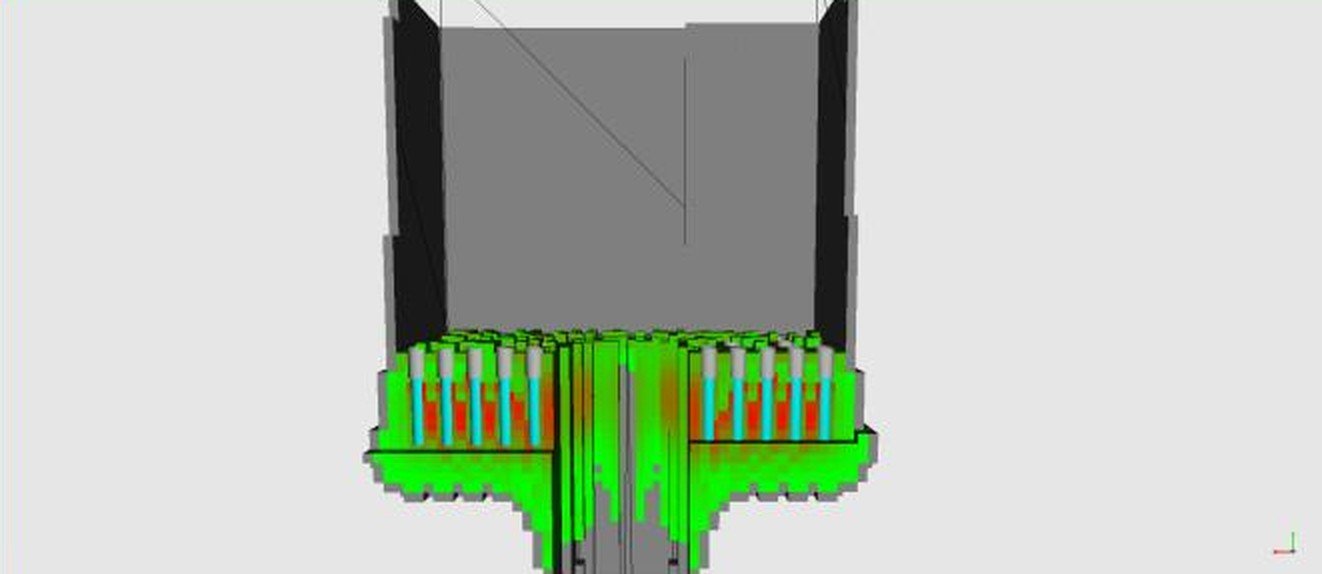 Modèle voxel de la chambre avec zones de fragmentation et d'endommagement